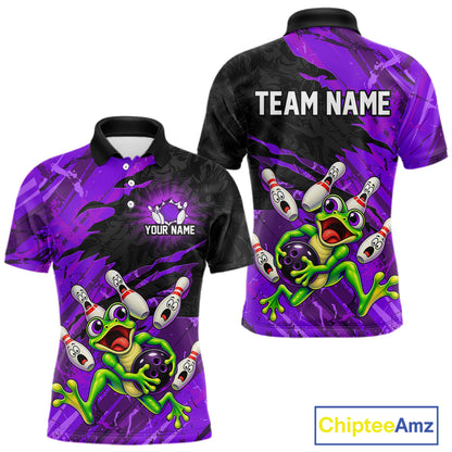 Custom Purple Funny Frog Bowling Shirt for Men Bowling Team Jersey QZT1271