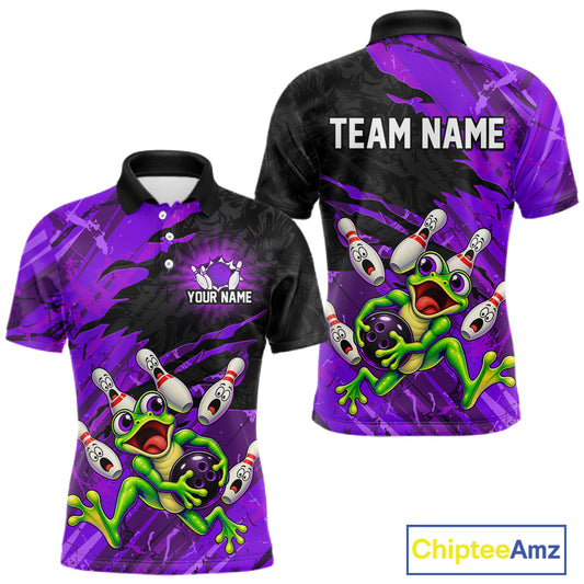 Custom Purple Funny Frog Bowling Shirt for Men Bowling Team Jersey QZT1271