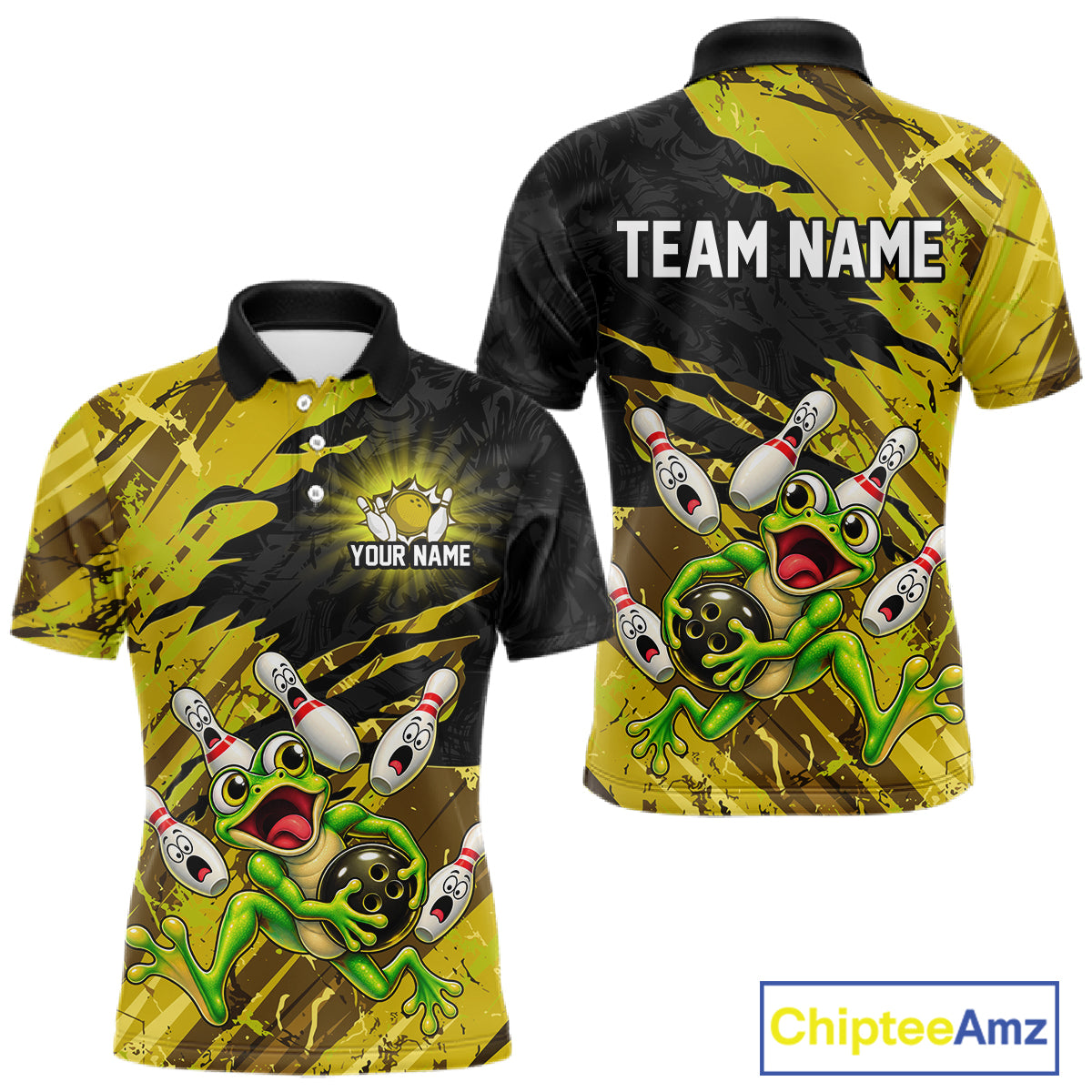 Custom Yellow Funny Frog Bowling Shirt for Men Bowling Team Jersey QZT1271
