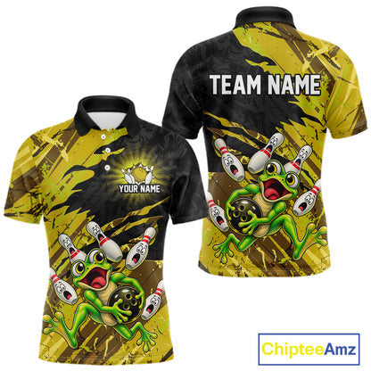Custom Yellow Funny Frog Bowling Shirt for Men Bowling Team Jersey QZT1271