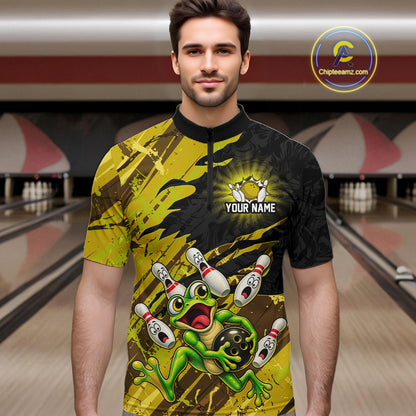 Custom Yellow Funny Frog Bowling Shirt for Men Bowling Team Jersey QZT1271