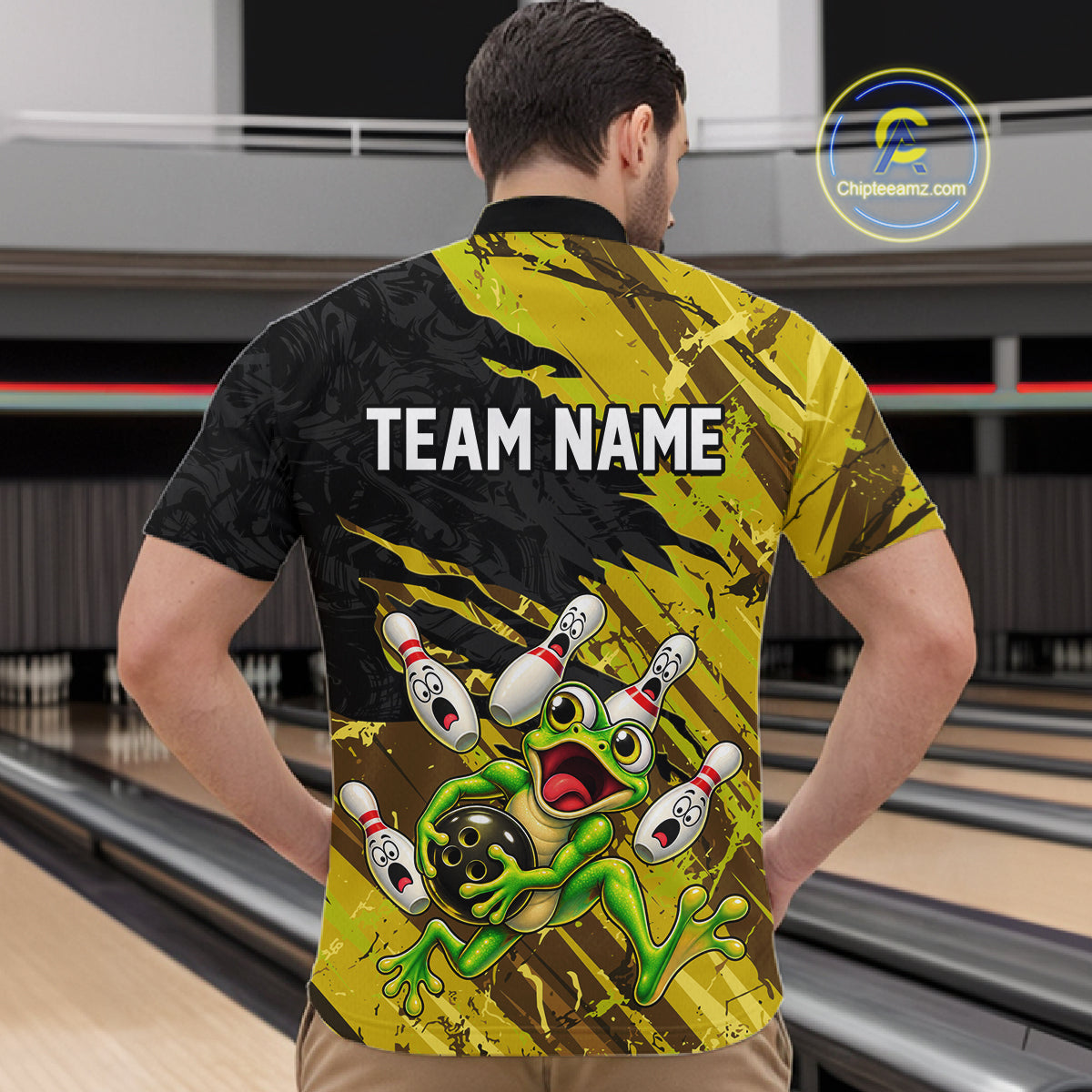 Custom Yellow Funny Frog Bowling Shirt for Men Bowling Team Jersey QZT1271