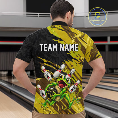Custom Yellow Funny Frog Bowling Shirt for Men Bowling Team Jersey QZT1271