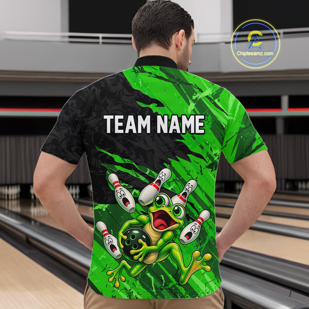 Custom Green Funny Frog Bowling Shirt for Men Bowling Team Jersey QZT1271