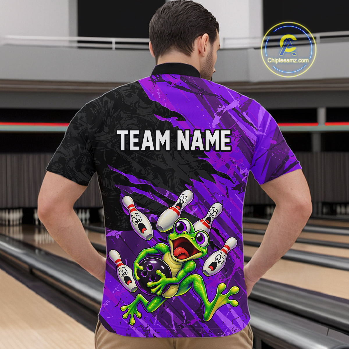 Custom Purple Funny Frog Bowling Shirt for Men Bowling Team Jersey QZT1271