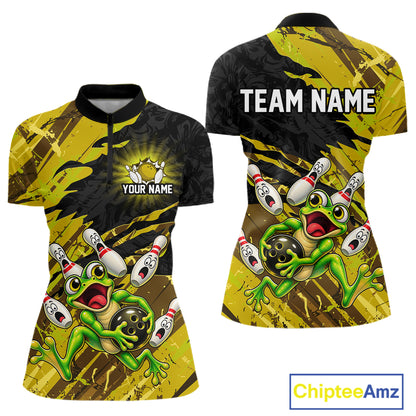 Custom Yellow Funny Frog Bowling Shirt for Women Bowling Team Jersey QZT1271