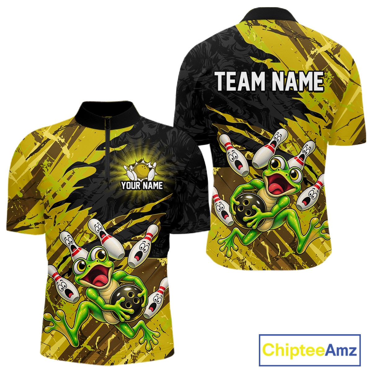 Custom Yellow Funny Frog Bowling Shirt for Men Bowling Team Jersey QZT1271
