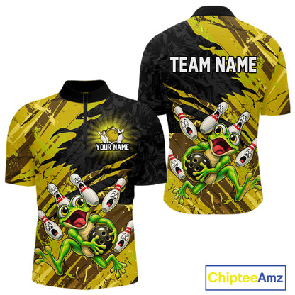 Custom Yellow Funny Frog Bowling Shirt for Men Bowling Team Jersey QZT1271