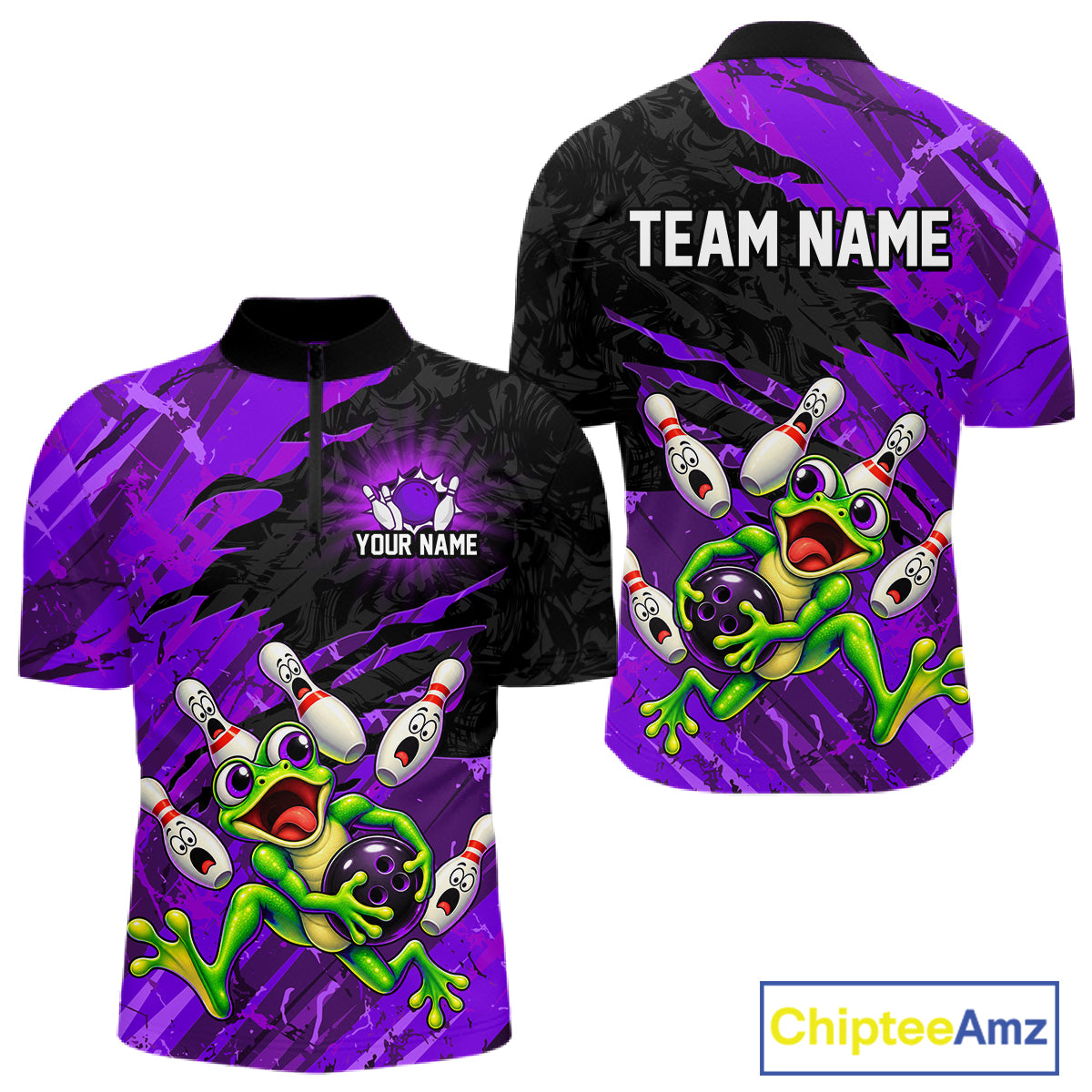 Custom Purple Funny Frog Bowling Shirt for Men Bowling Team Jersey QZT1271