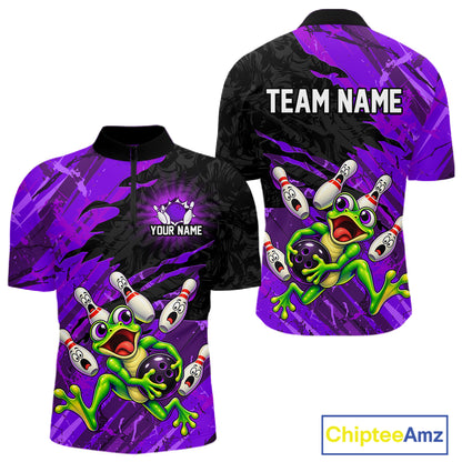 Custom Purple Funny Frog Bowling Shirt for Men Bowling Team Jersey QZT1271
