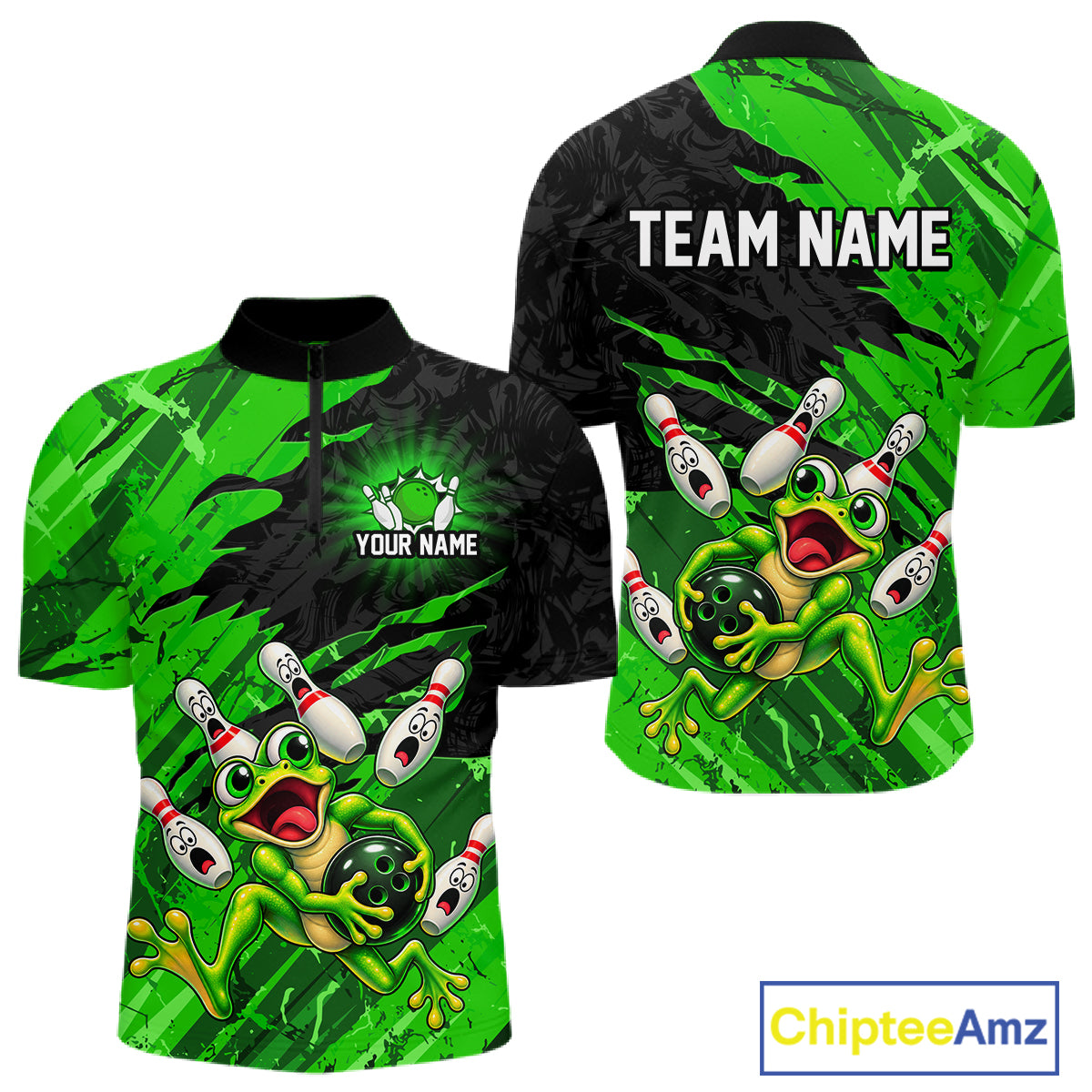 Custom Green Funny Frog Bowling Shirt for Men Bowling Team Jersey QZT1271