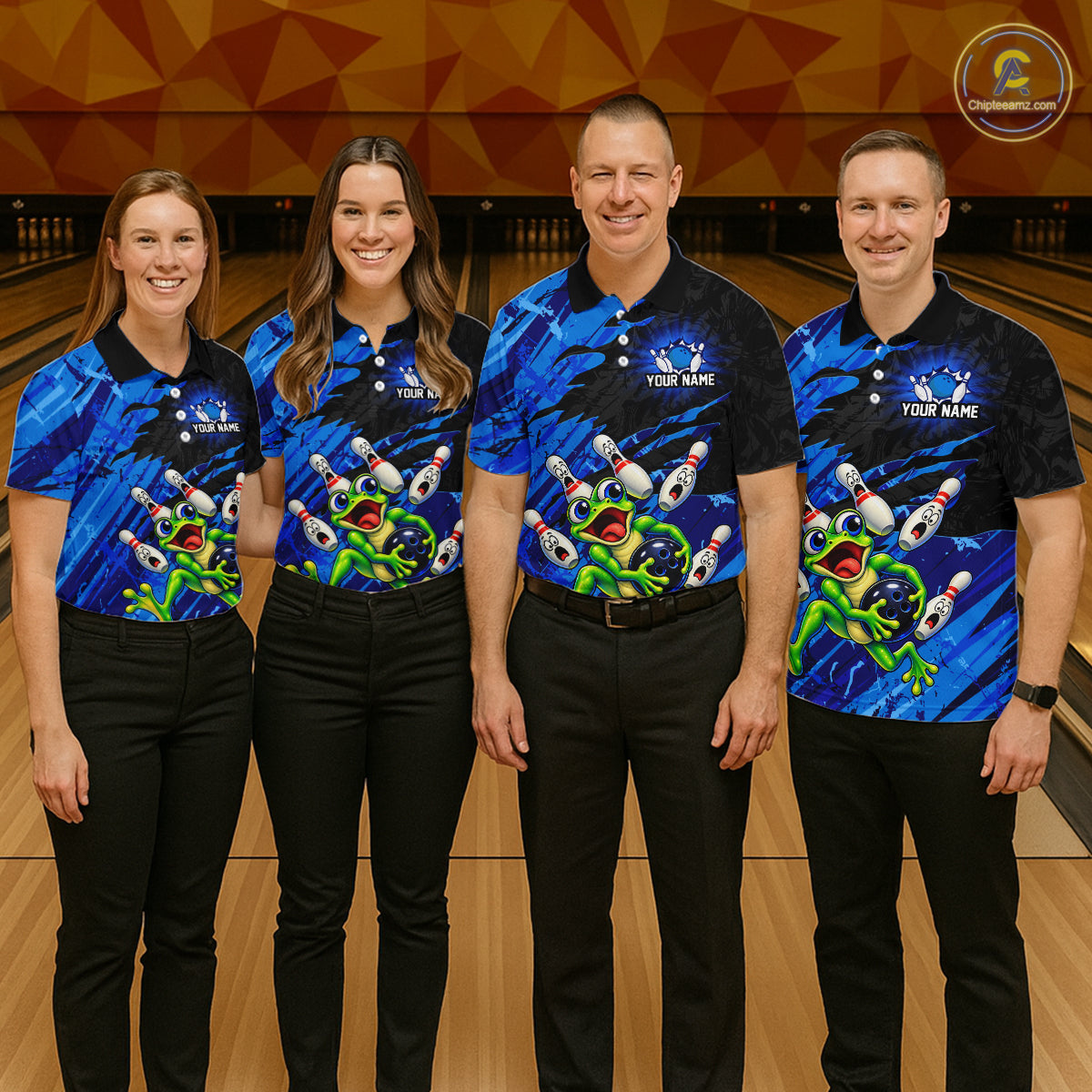 Custom Blue Funny Frog Bowling Shirt for Men Bowling Team Jersey QZT1271