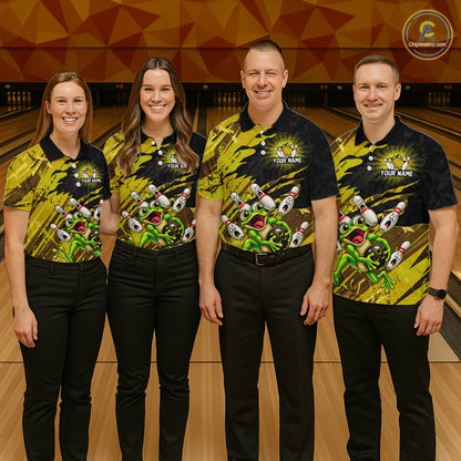 Custom Yellow Funny Frog Bowling Shirt for Men Bowling Team Jersey QZT1271