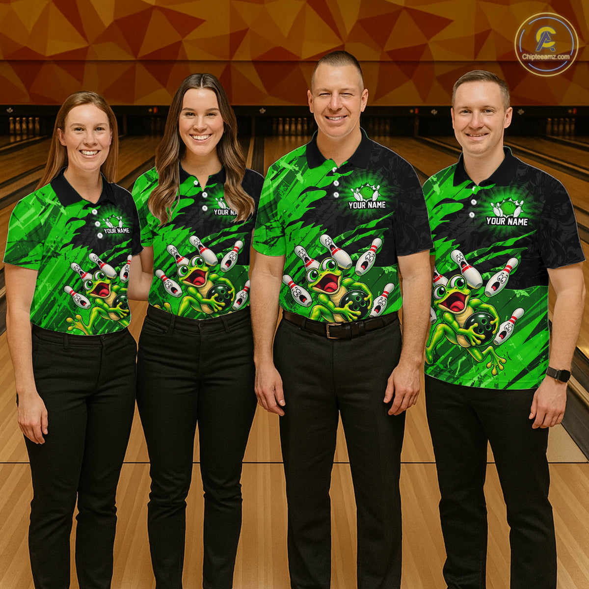 Custom Green Funny Frog Bowling Shirt for Men Bowling Team Jersey QZT1271