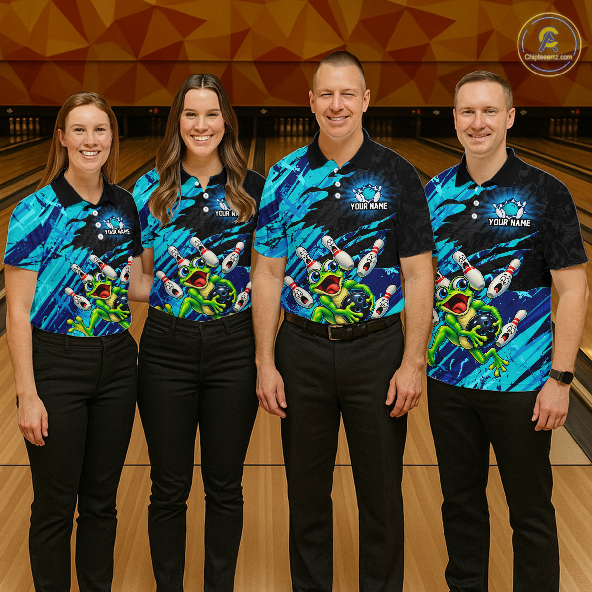 Custom Cyan Funny Frog Bowling Shirt for Men Bowling Team Jersey QZT1271