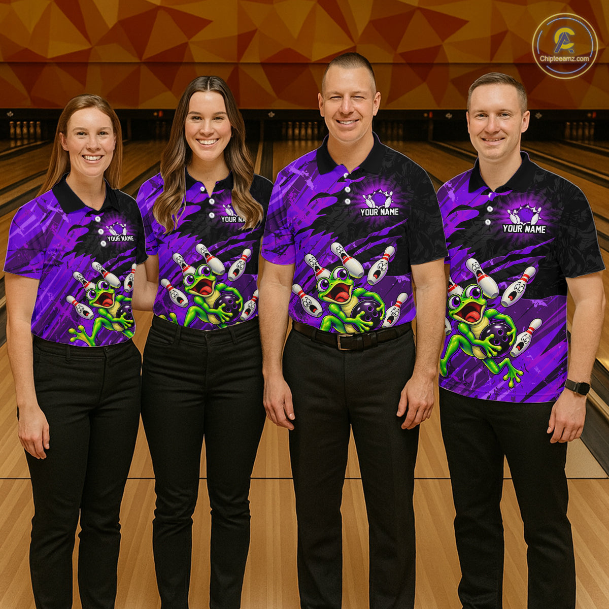 Custom Purple Funny Frog Bowling Shirt for Men Bowling Team Jersey QZT1271