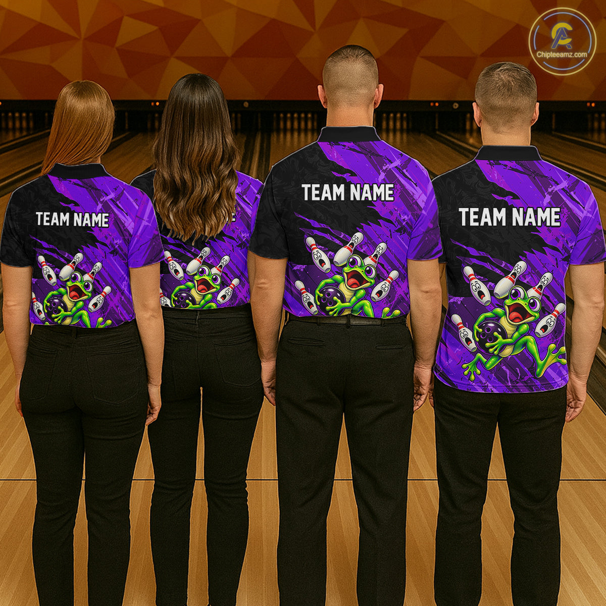 Custom Purple Funny Frog Bowling Shirt for Men Bowling Team Jersey QZT1271