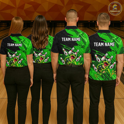 Custom Green Funny Frog Bowling Shirt for Men Bowling Team Jersey QZT1271