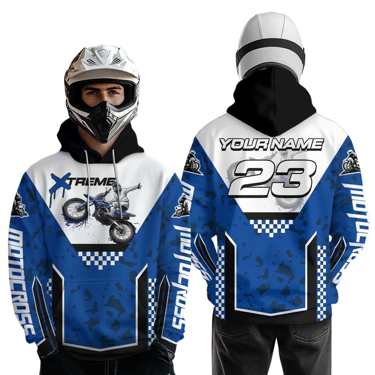 Blue Motocross Hoodie Dirt Bike Hoodie Kid Adults UPF30+ Custom Racing Sweatshirt MotoX MHT300