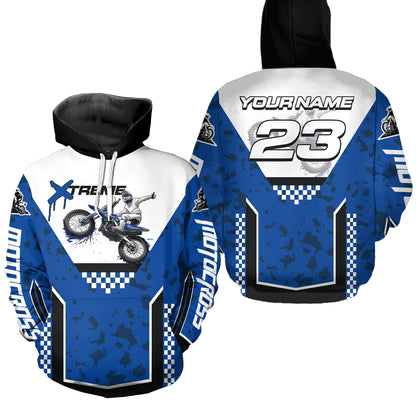 Blue Motocross Hoodie Dirt Bike Hoodie Kid Adults UPF30+ Custom Racing Sweatshirt MotoX MHT300