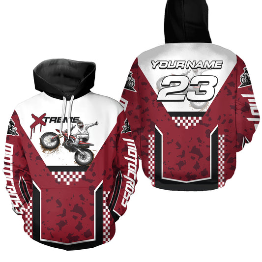 Red Motocross Hoodie Dirt Bike Hoodie Kid Adults UPF30+ Custom Racing Sweatshirt MotoX MHT300