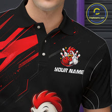 Load image into Gallery viewer, Custom Red Funny Autism Chicken Bowling Shirt for Men Bowling League Jersey Polo &amp; Quarter-Zip QZT1018
