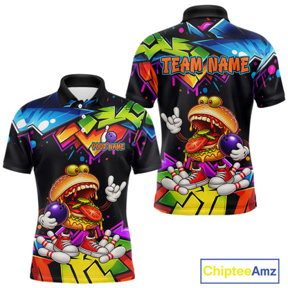 Custom Colorful Burger Bowling Shirts for Men Funny Bowling Team Jersey Bowling Outfit QZT1274