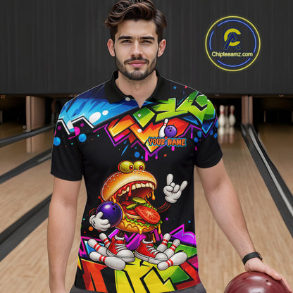 Custom Colorful Burger Bowling Shirts for Men Funny Bowling Team Jersey Bowling Outfit QZT1274
