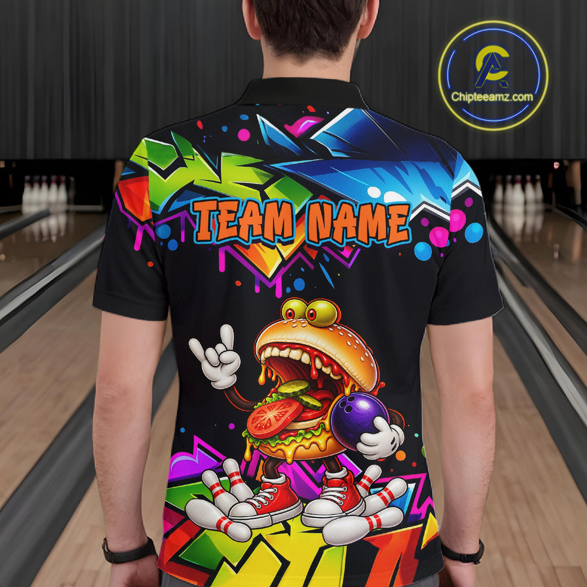 Custom Colorful Burger Bowling Shirts for Men Funny Bowling Team Jersey Bowling Outfit QZT1274