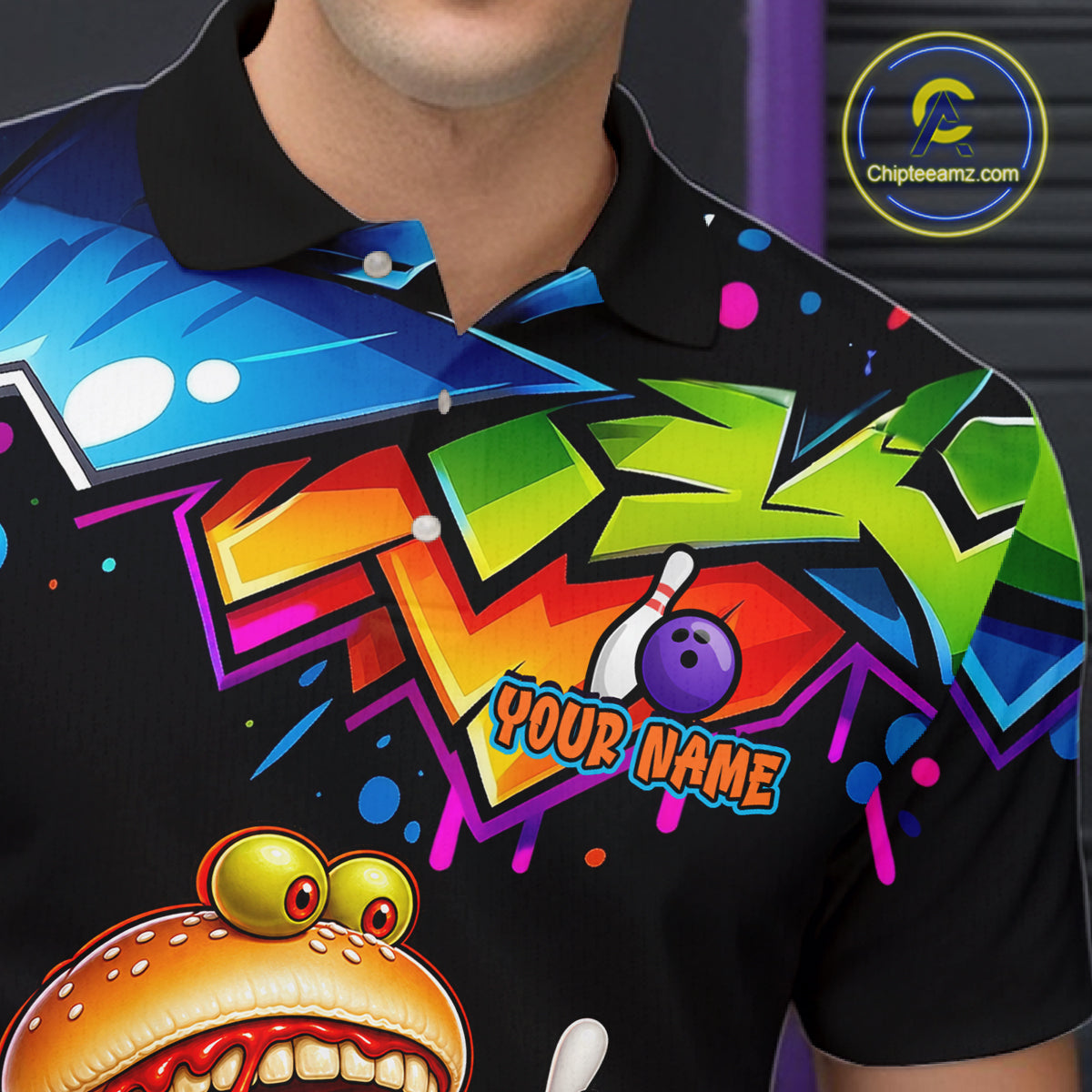 Custom Colorful Burger Bowling Shirts for Men Funny Bowling Team Jersey Bowling Outfit QZT1274