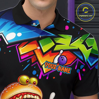 Custom Colorful Burger Bowling Shirts for Men Funny Bowling Team Jersey Bowling Outfit QZT1274