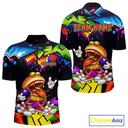 Custom Colorful Burger Bowling Shirts for Men Funny Bowling Team Jersey Bowling Outfit QZT1274