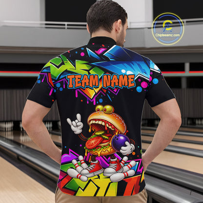 Custom Colorful Burger Bowling Shirts for Men Funny Bowling Team Jersey Bowling Outfit QZT1274