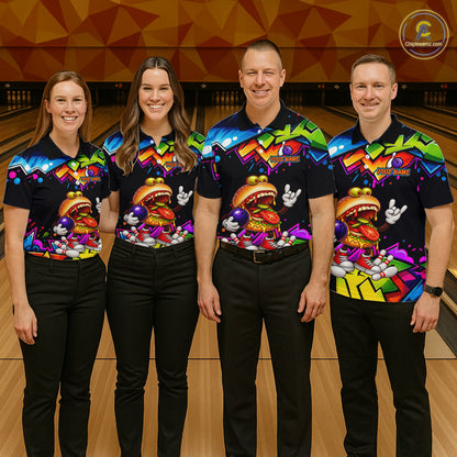 Custom Colorful Burger Bowling Shirts for Men Funny Bowling Team Jersey Bowling Outfit QZT1274