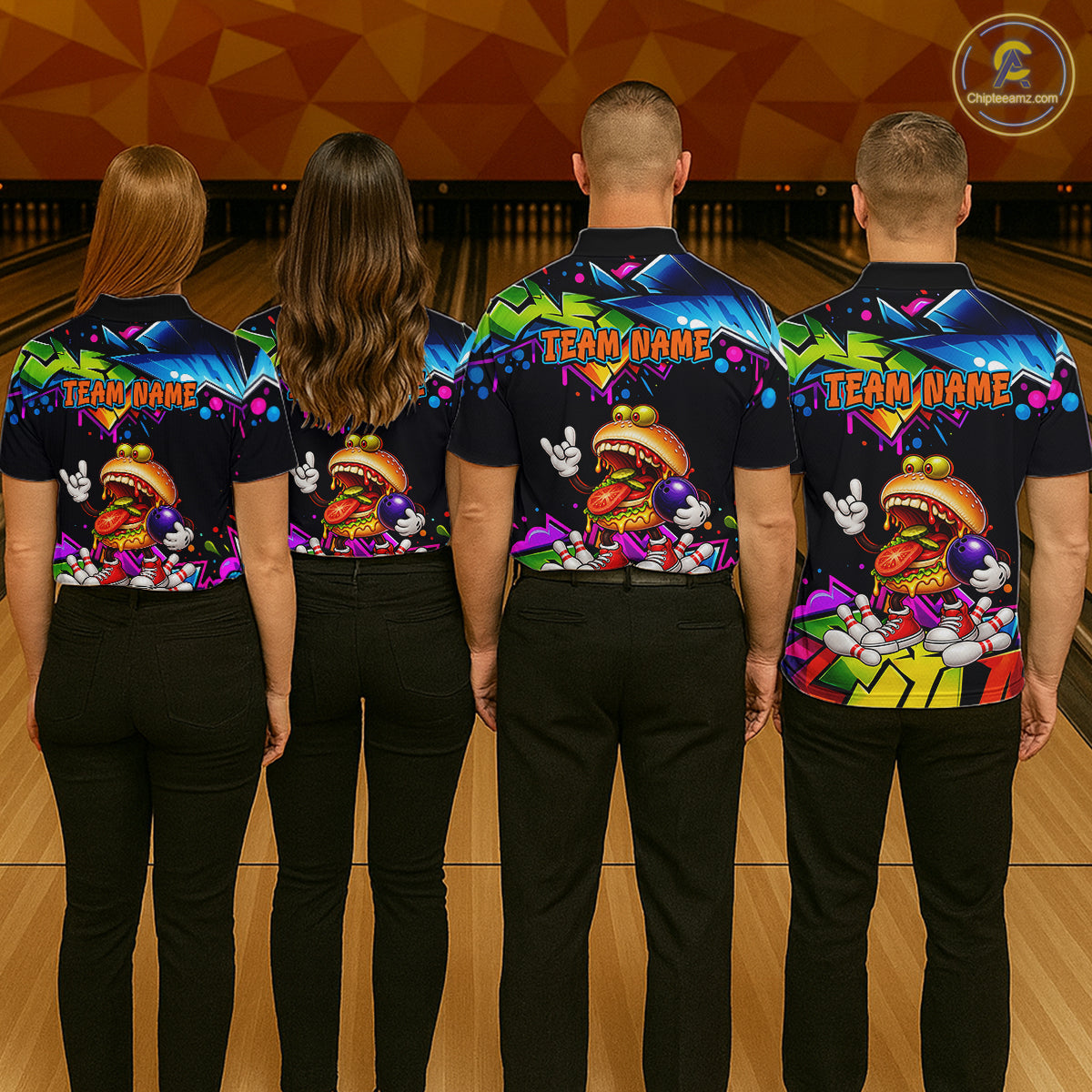 Custom Colorful Burger Bowling Shirts for Men Funny Bowling Team Jersey Bowling Outfit QZT1274