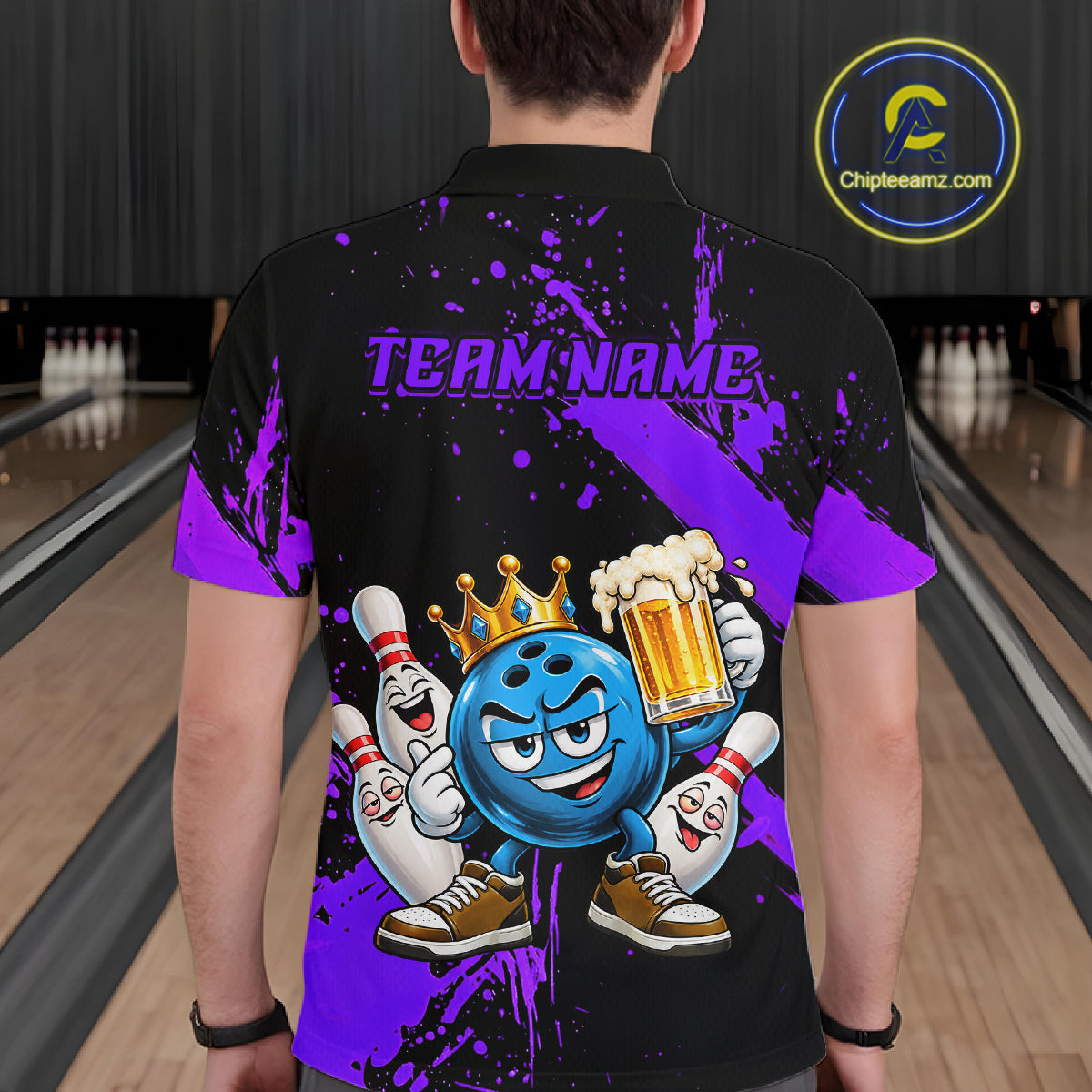 Custom Purple Funny Beer Bowling Shirts for Men Crown Bowling Team Jersey Bowling Outfit QZT1275