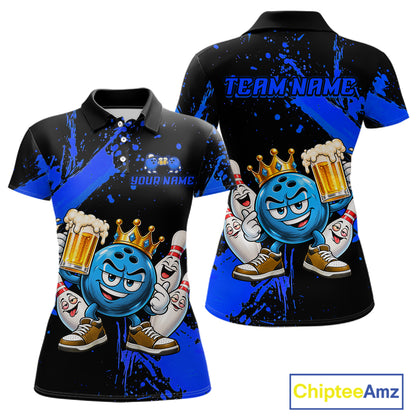 Custom Blue Funny Beer Bowling Shirts for Women Crown Bowling Team Jersey Bowling Outfit QZT1275