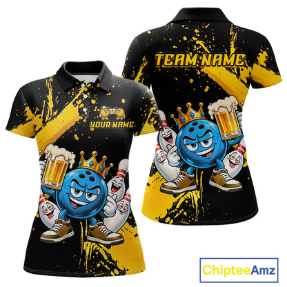 Custom Yellow Funny Beer Bowling Shirts for Women Crown Bowling Team Jersey Bowling Outfit QZT1275