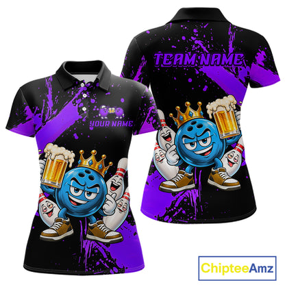 Custom Purple Funny Beer Bowling Shirts for Women Crown Bowling Team Jersey Bowling Outfit QZT1275