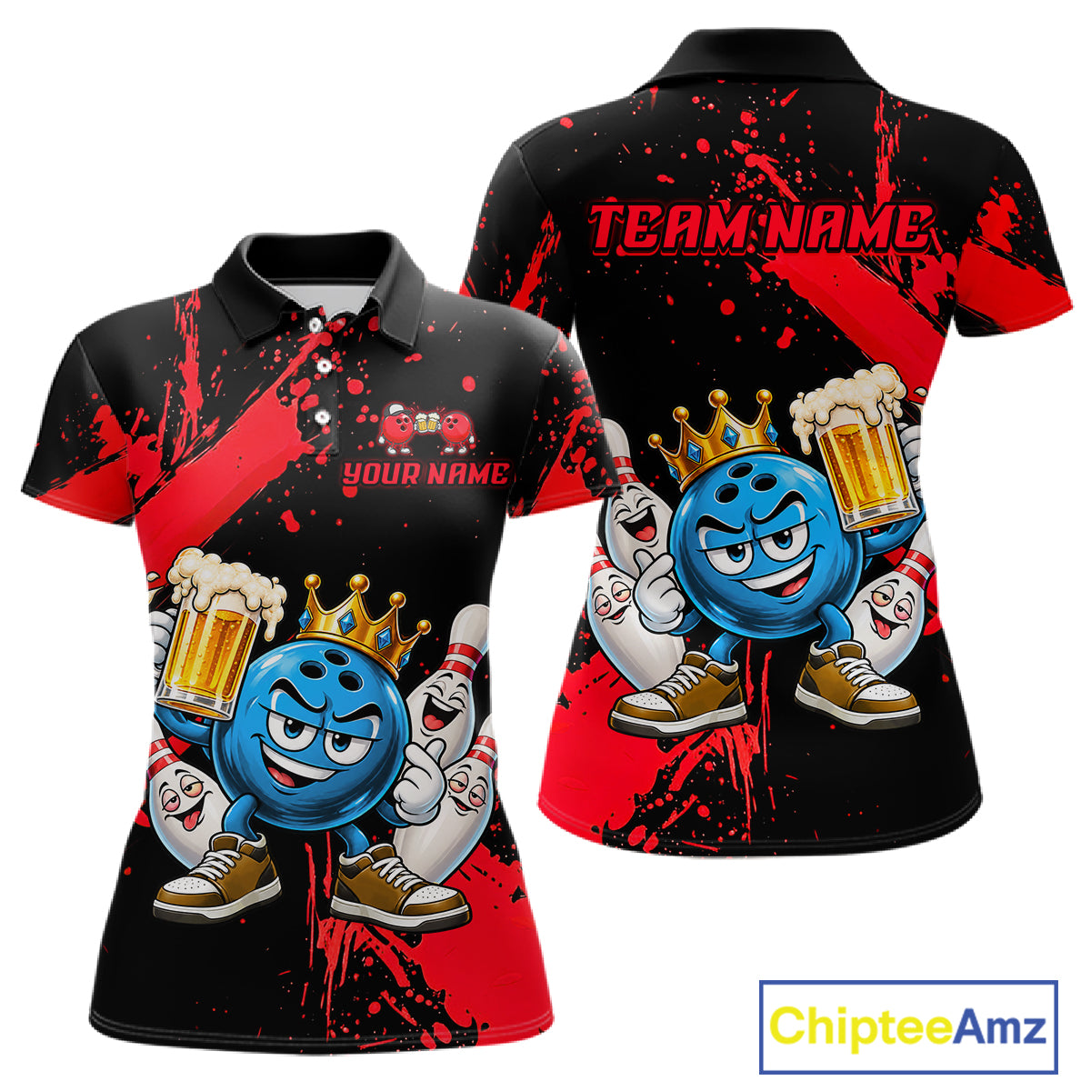 Custom Red Funny Beer Bowling Shirts for Women Crown Bowling Team Jersey Bowling Outfit QZT1275