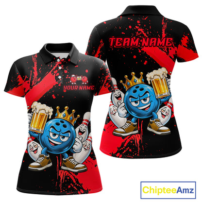 Custom Red Funny Beer Bowling Shirts for Women Crown Bowling Team Jersey Bowling Outfit QZT1275