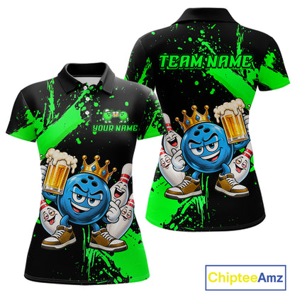 Custom Green Funny Beer Bowling Shirts for Women Crown Bowling Team Jersey Bowling Outfit QZT1275
