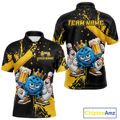 Custom Yellow Funny Beer Bowling Shirts for Men Crown Bowling Team Jersey Bowling Outfit QZT1275