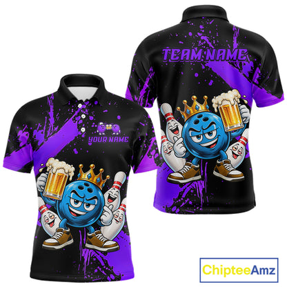 Custom Purple Funny Beer Bowling Shirts for Men Crown Bowling Team Jersey Bowling Outfit QZT1275