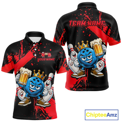 Custom Red Funny Beer Bowling Shirts for Men Crown Bowling Team Jersey Bowling Outfit QZT1275