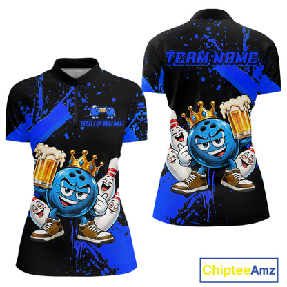 Custom Blue Funny Beer Bowling Shirts for Women Crown Bowling Team Jersey Bowling Outfit QZT1275