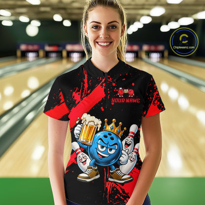 Custom Red Funny Beer Bowling Shirts for Women Crown Bowling Team Jersey Bowling Outfit QZT1275