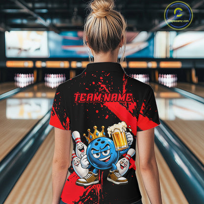 Custom Red Funny Beer Bowling Shirts for Women Crown Bowling Team Jersey Bowling Outfit QZT1275