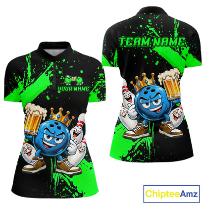 Custom Green Funny Beer Bowling Shirts for Women Crown Bowling Team Jersey Bowling Outfit QZT1275