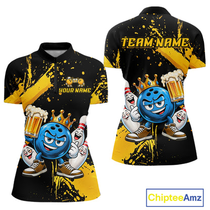 Custom Yellow Funny Beer Bowling Shirts for Women Crown Bowling Team Jersey Bowling Outfit QZT1275